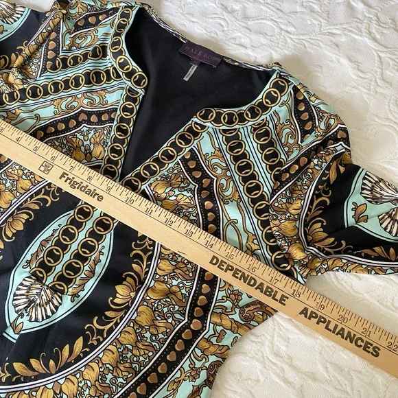 Hale Bob Shift Dress Women M Multicolor Geo Floral Equestrian Print Pullover L/S - Picture 5 of 11